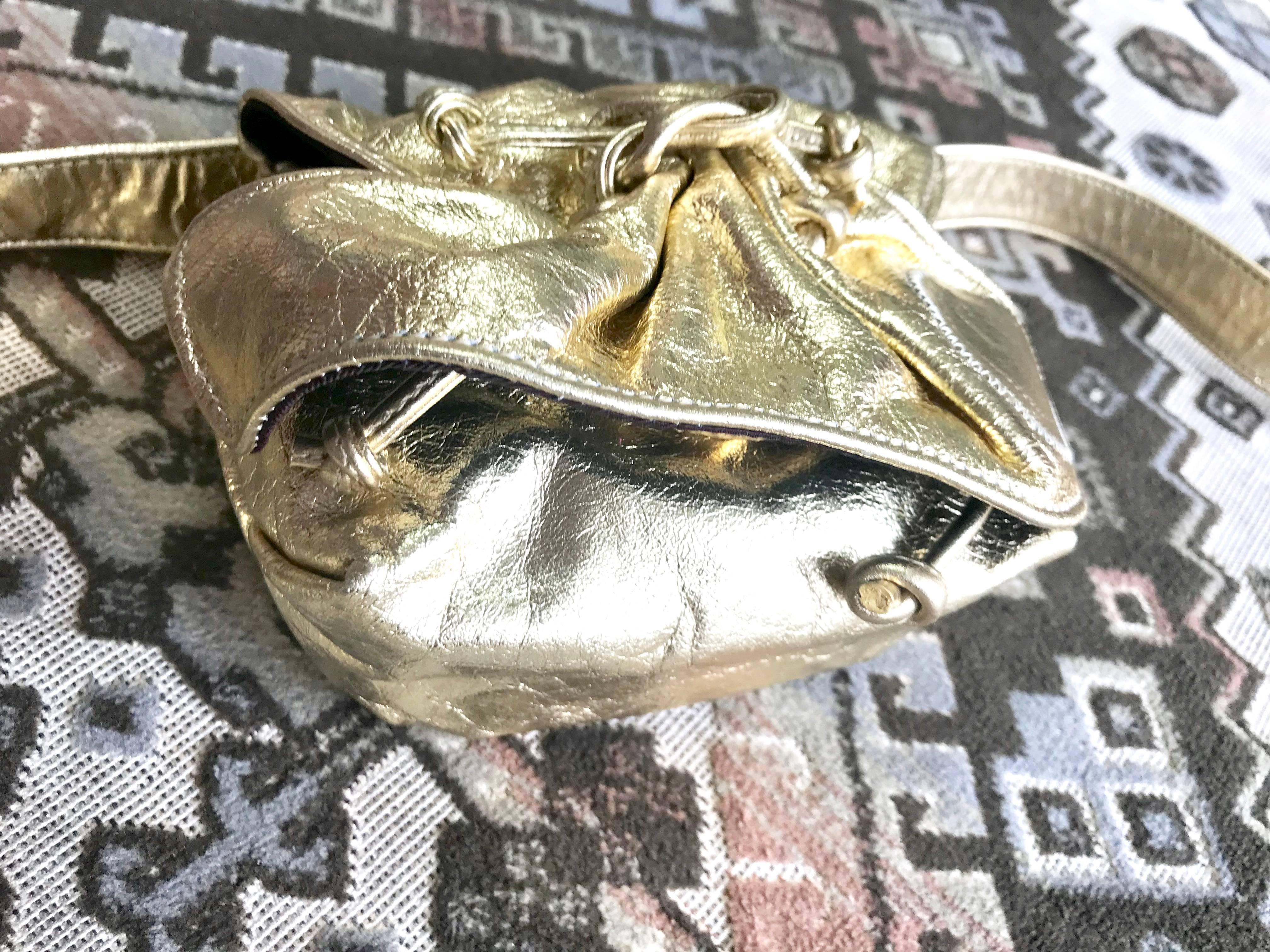 Vintage Carlos Falchi golden metallic leather mini fanny pack. Can be pouch/belt 1