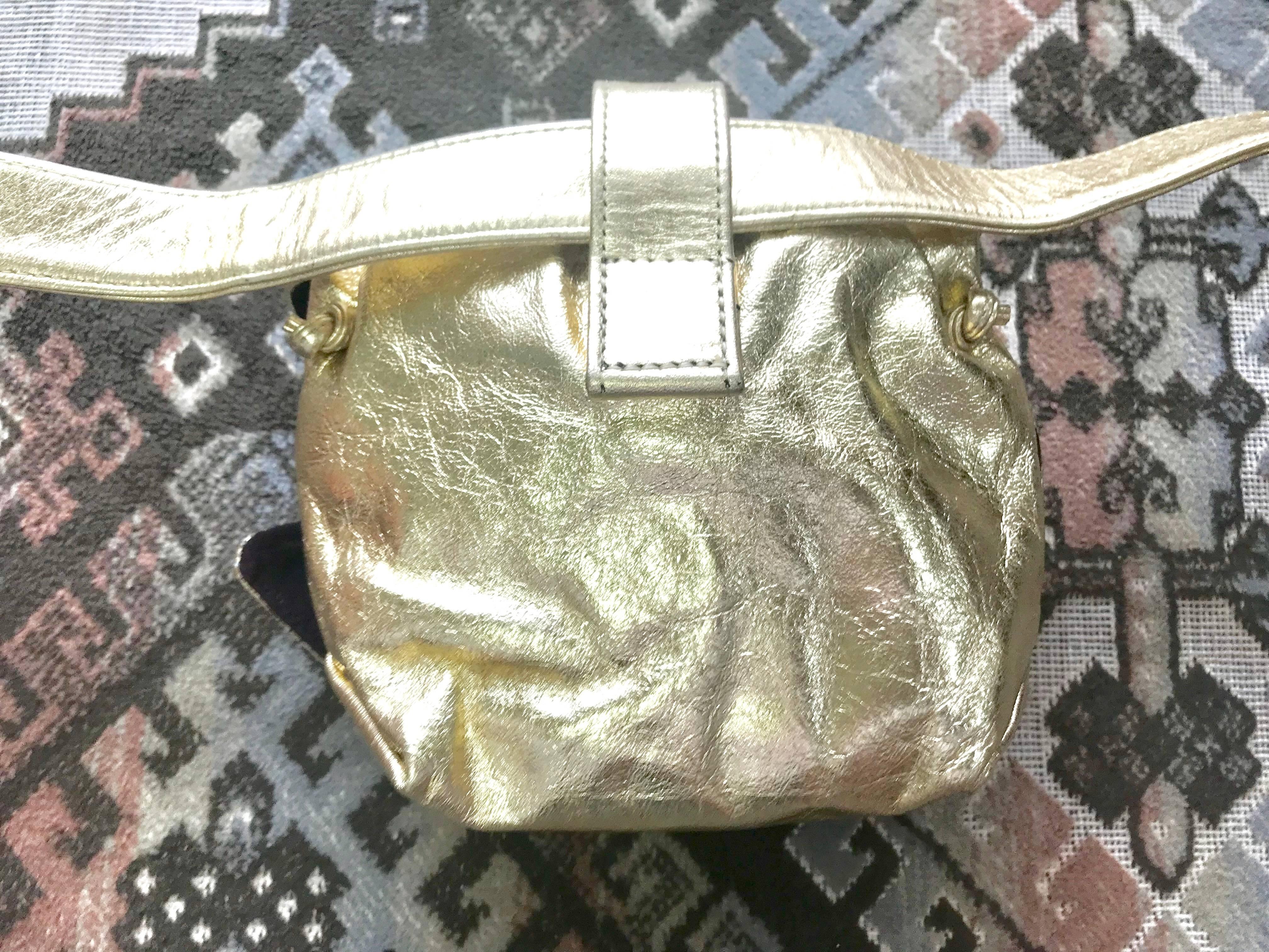 Vintage Carlos Falchi golden metallic leather mini fanny pack. Can be pouch/belt 2