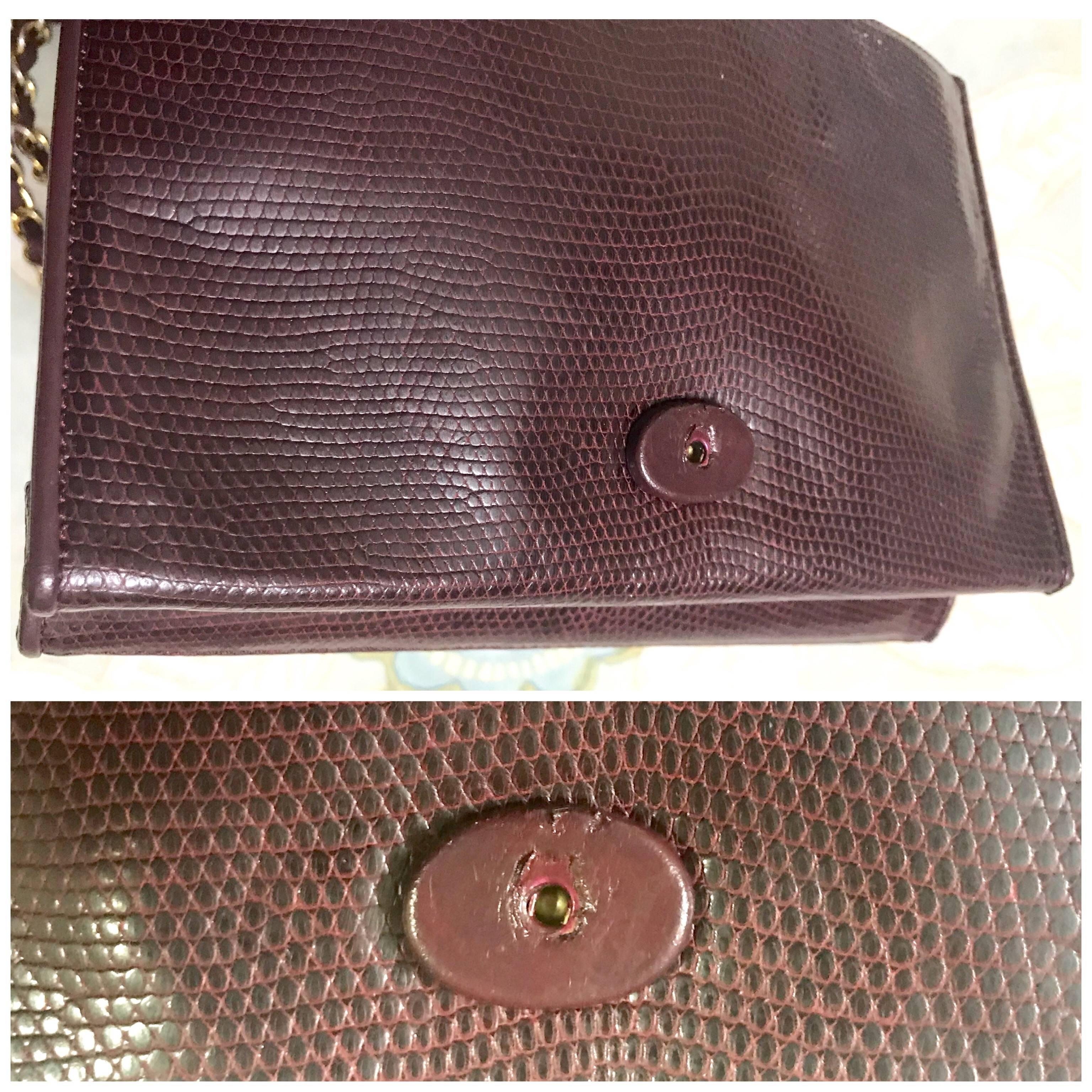 Chanel Vintage genuine dark wine brown lizard chain shoulder bag with CC mark For Sale 8