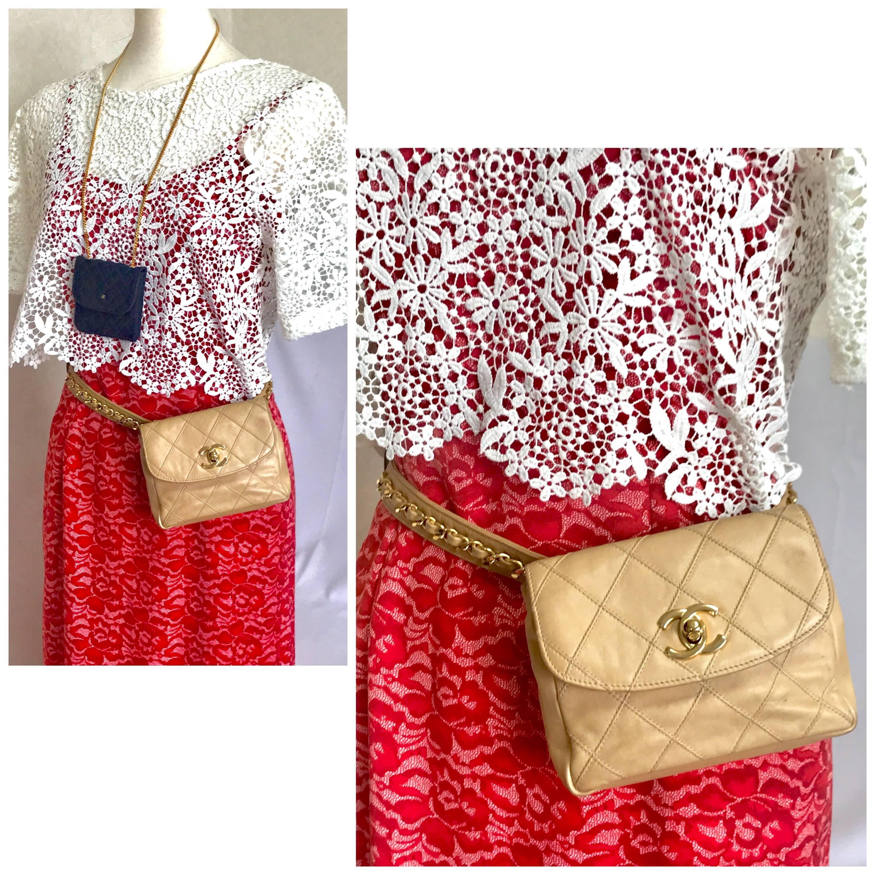 Chanel Vintage beige calfskin waist purse / fanny pack / hip bag with golden CC  15