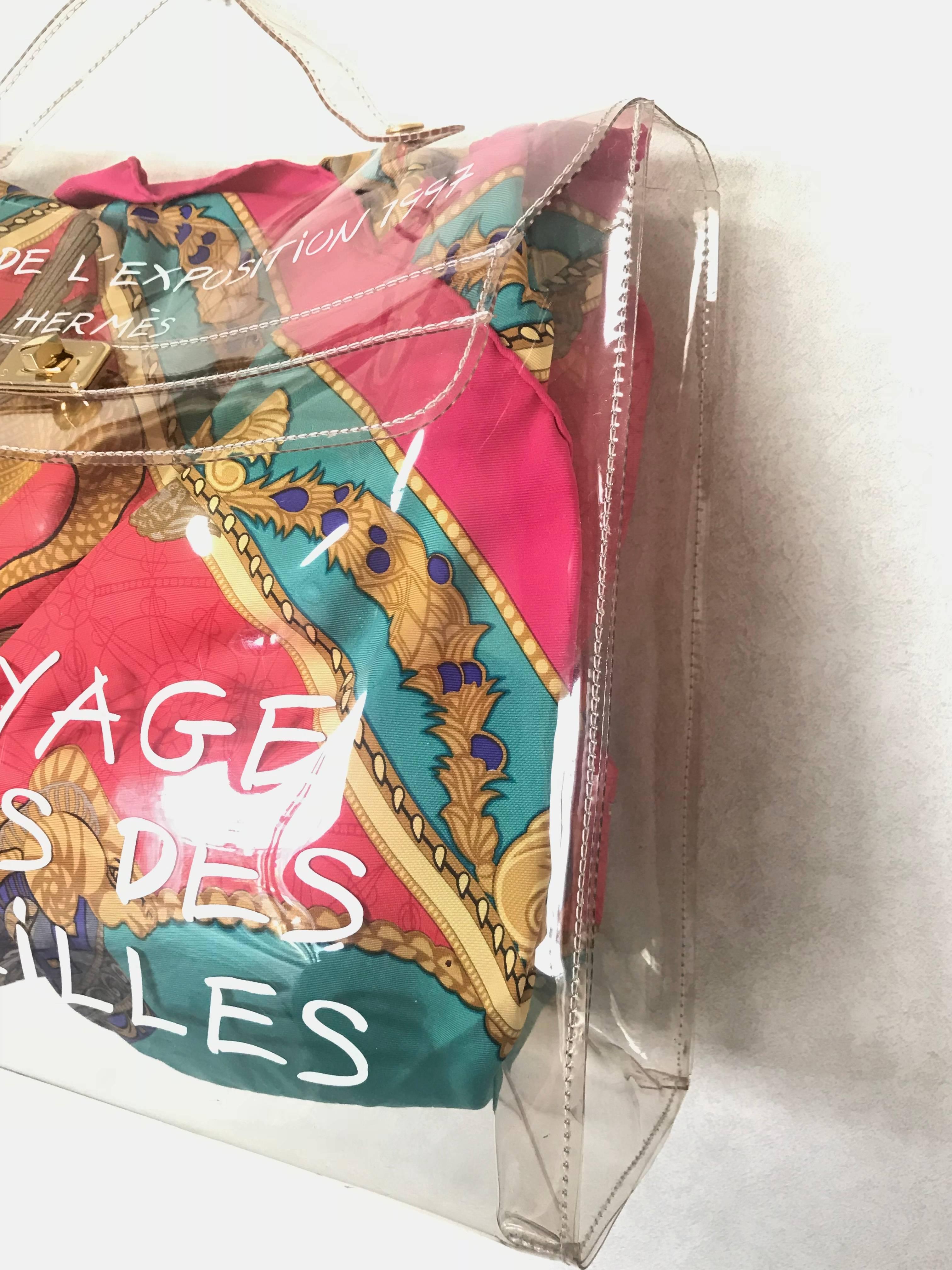 Pink MINT. Vintage Hermes clear, transparent vinyl Kelly bag, Japan limited Edition. 