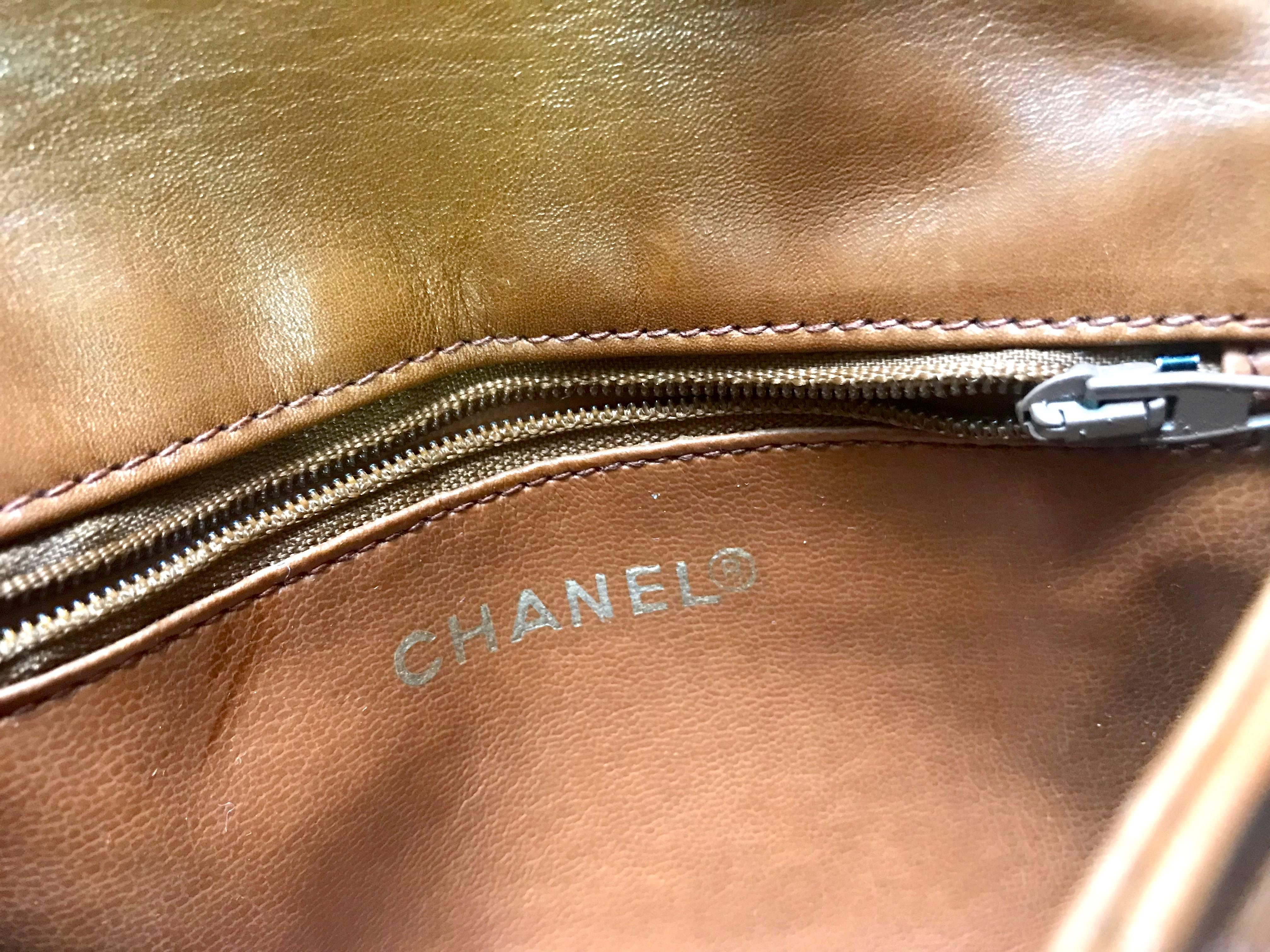 Chanel Vintage brown belt fanny pack hip bag with gold CC motif and chains 8