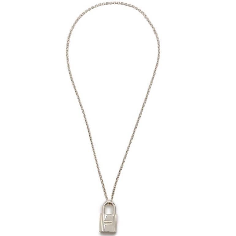 Women's or Men's Vintage Hermes silver 925 padlock pendant top chain necklace. Classic jewelry. For Sale
