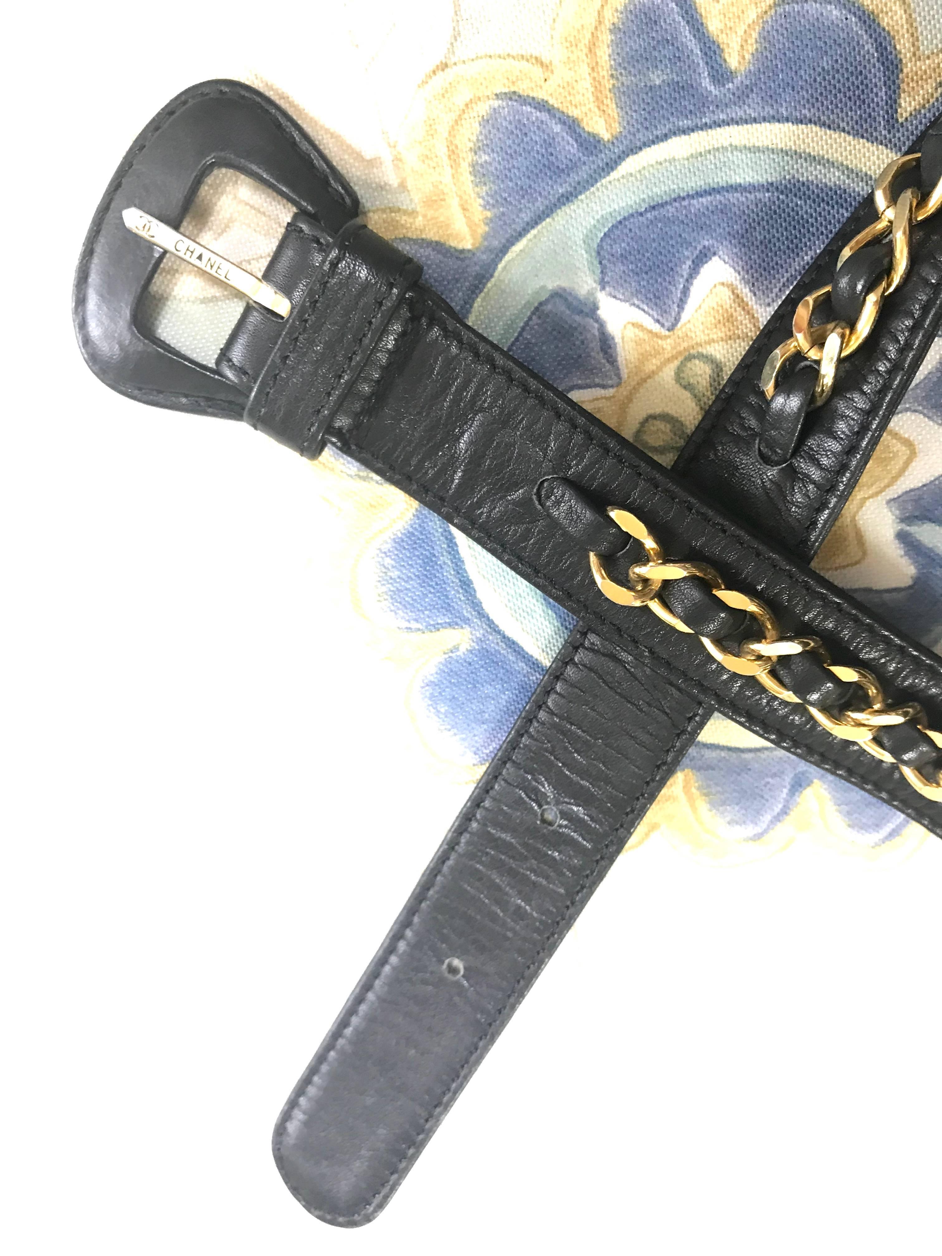 Vintage CHANEL black lamb belt bag, fanny pack with golden chain belt and CC. 8