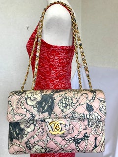 Chanel Vintage pink coated canvas 2.55 jumbo illustration print shoulder bag