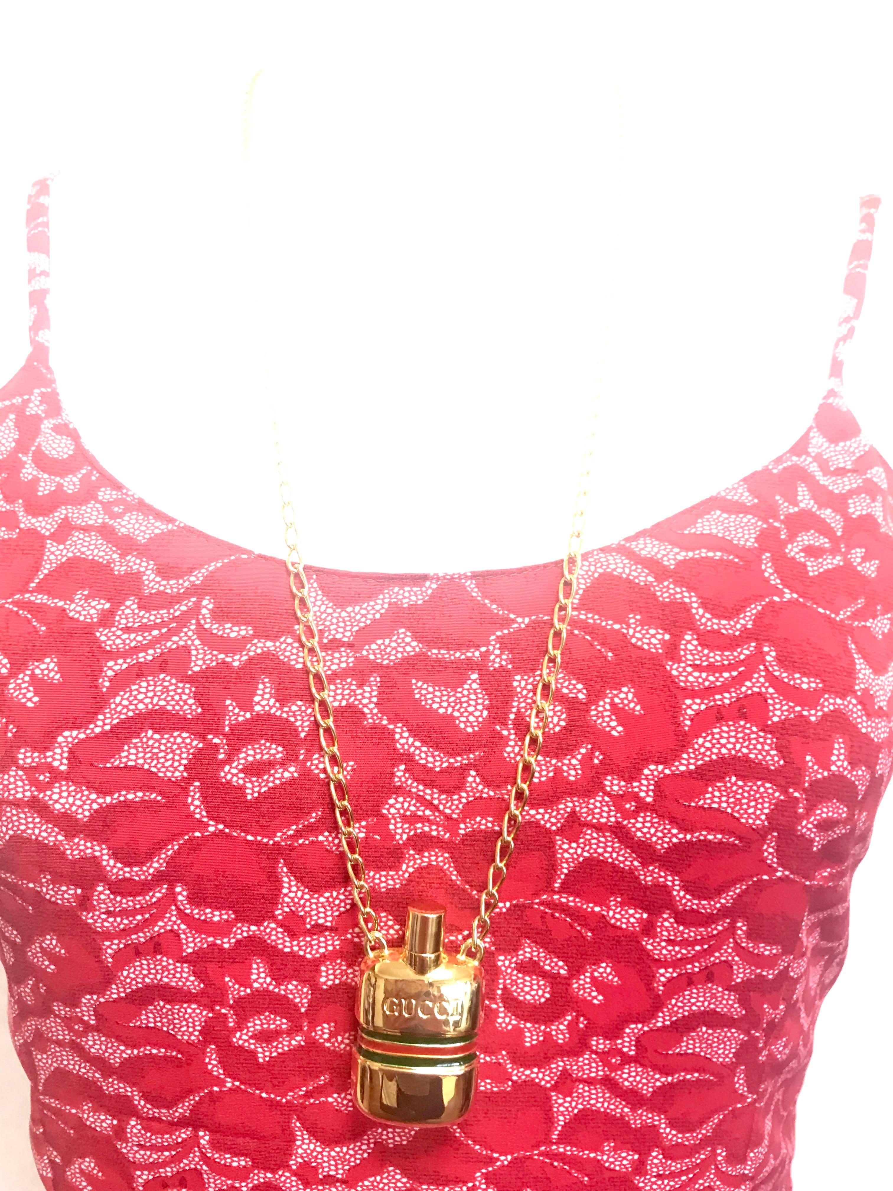 MINT. Vintage Gucci golden mini perfume, eau de cologne bottle chain necklace. 1