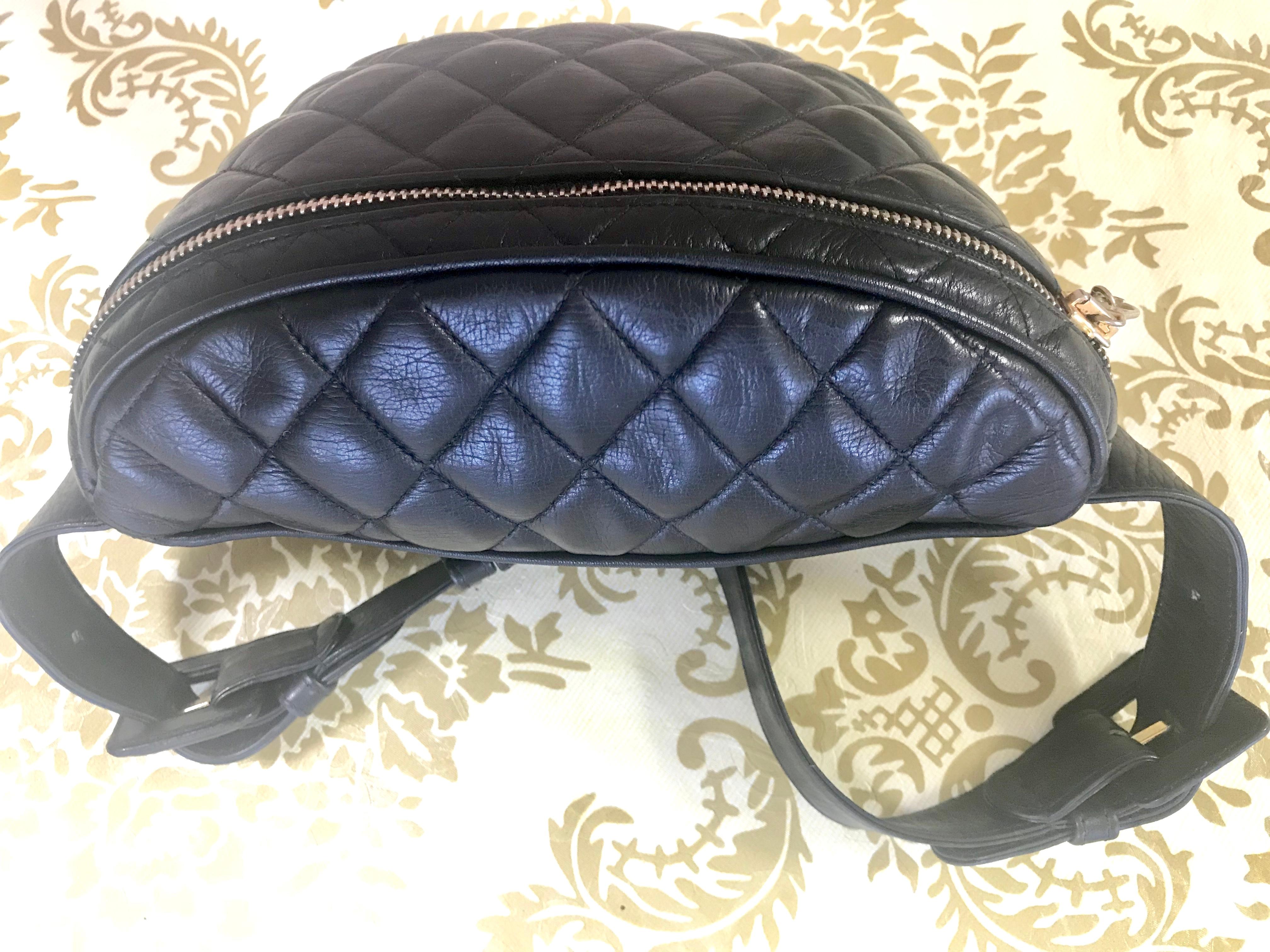 Chanel Vintage black lamb leather waist bag / fanny pack with double buckle belt In Good Condition In Kashiwa, Chiba