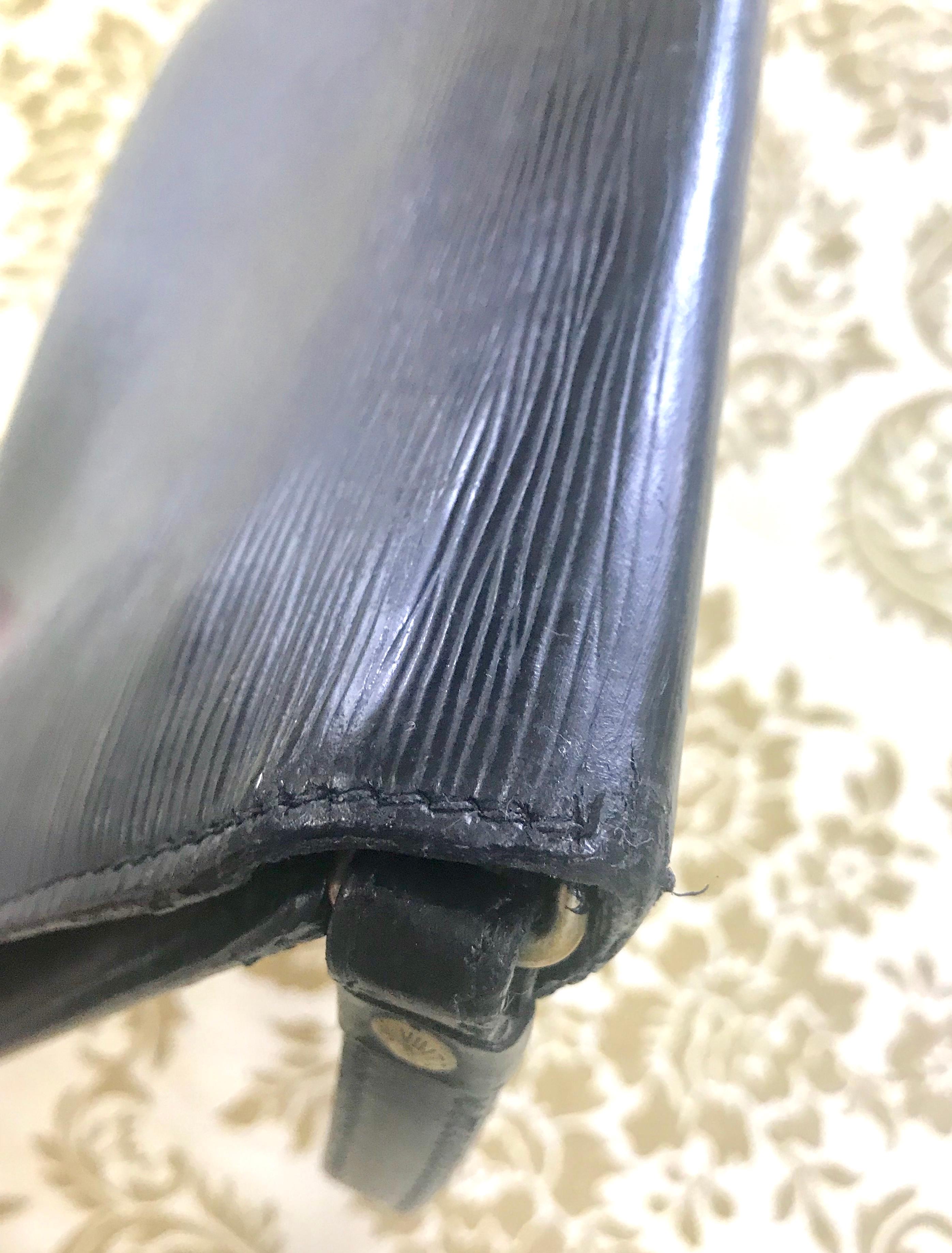Black Vintage Louis Vuitton black epi leather wristlet clutch bag, purse with strap.  For Sale