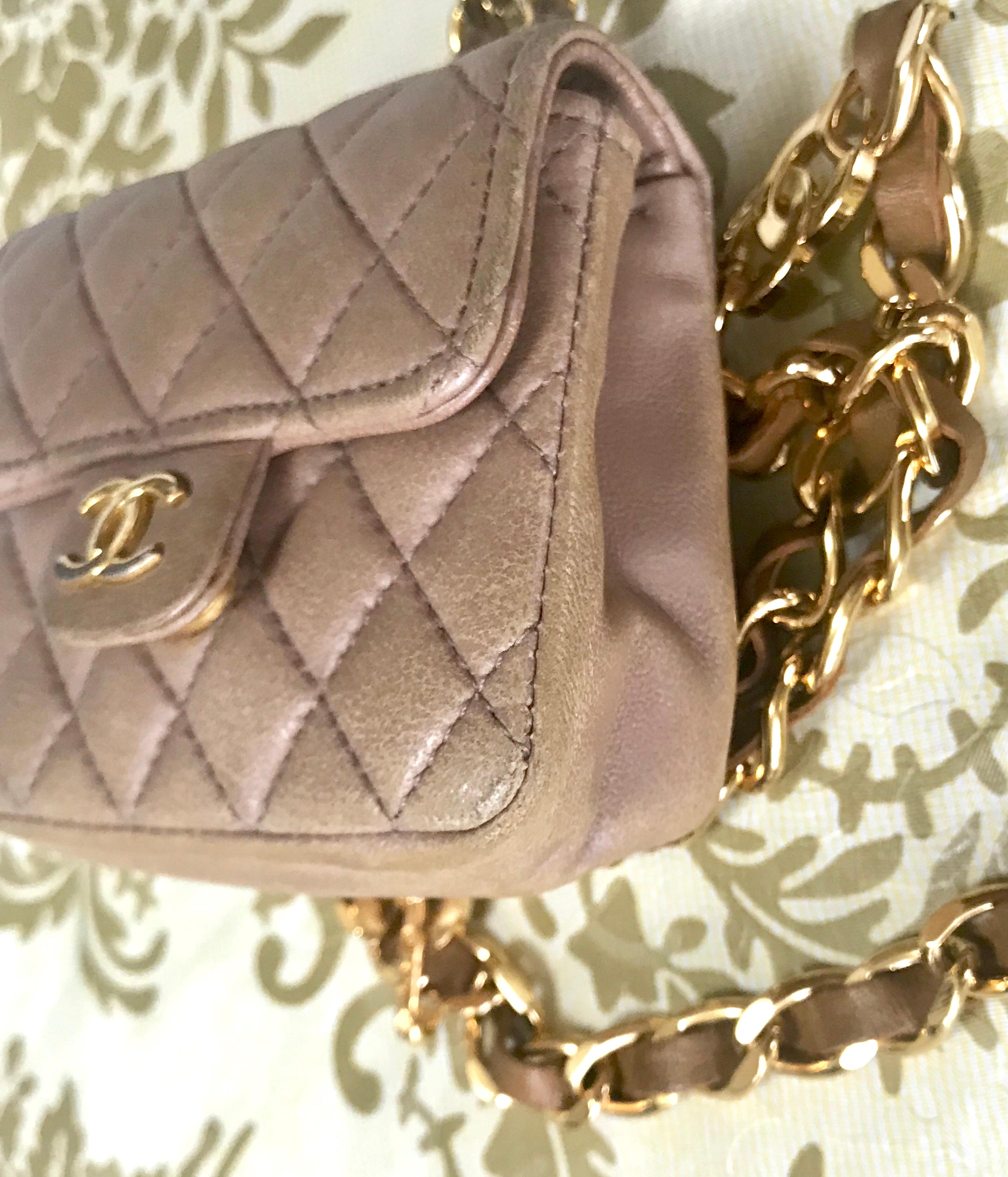 Chanel Vintage brown lambskin mini 2.55 bag charm and golden chain belt with CC For Sale 2