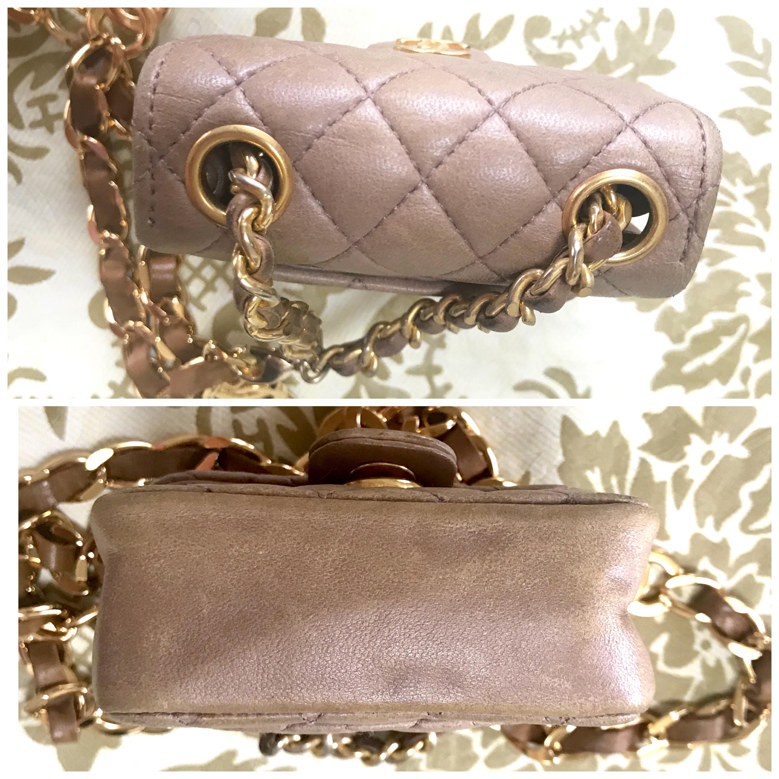 Chanel Vintage brown lambskin mini 2.55 bag charm and golden chain belt with CC For Sale 6