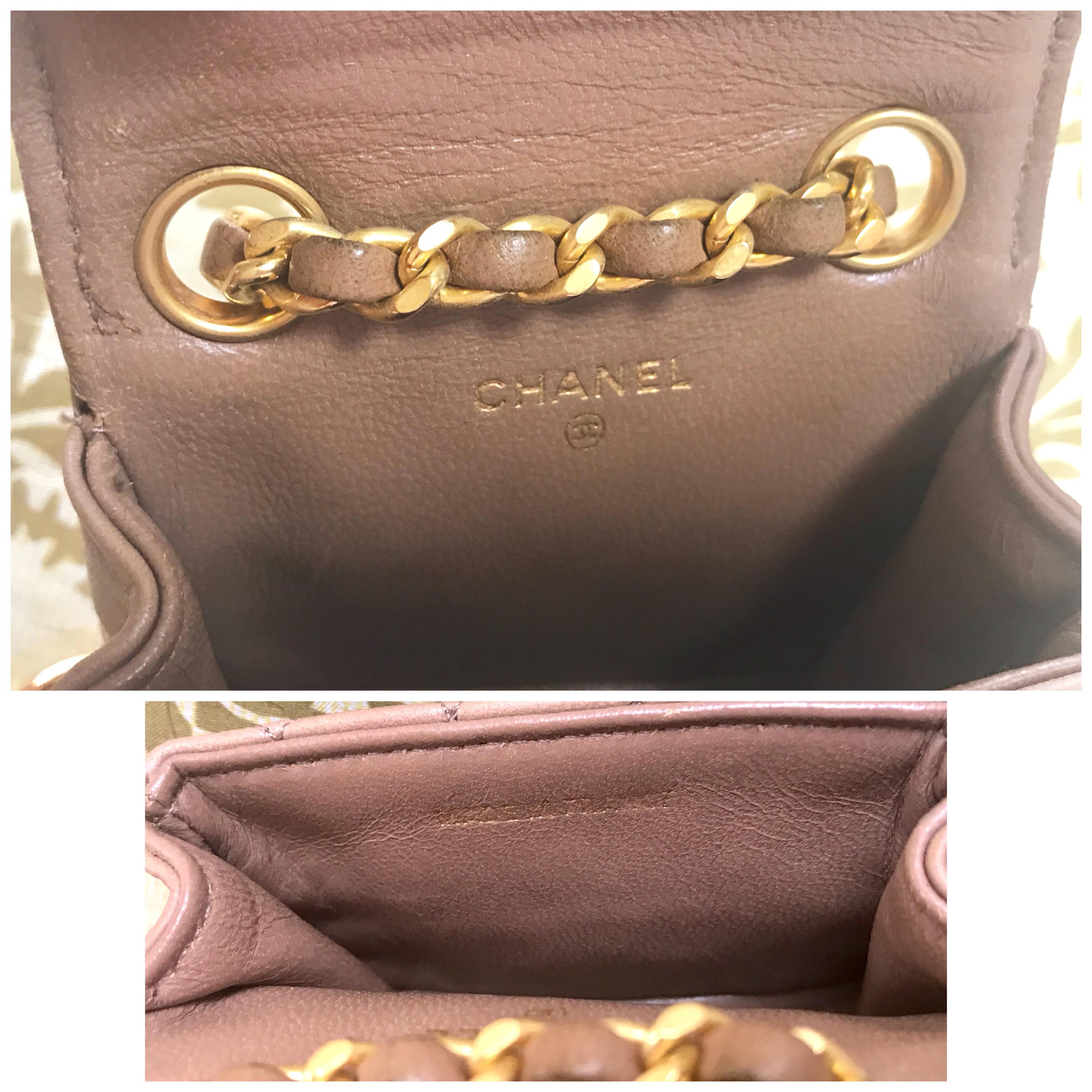 Chanel Vintage brown lambskin mini 2.55 bag charm and golden chain belt with CC For Sale 9