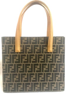 Vintage Fendi classic logo zukka jacquard & mustard yellow epi leather tote bag.