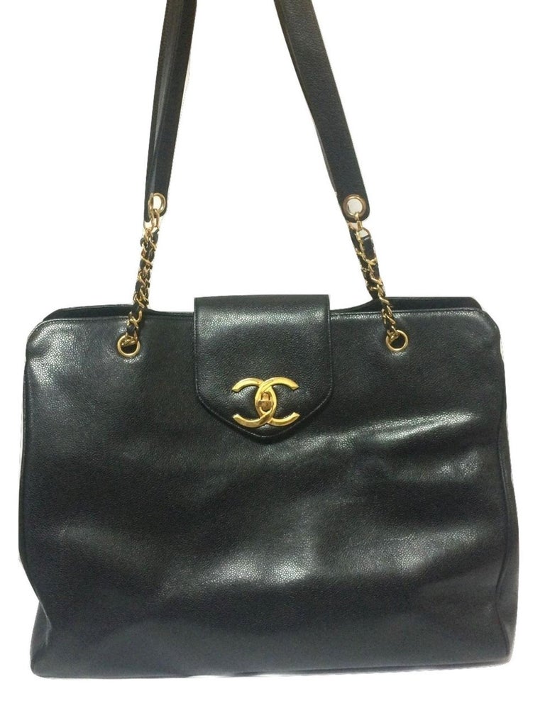 Vintage Chanel Black Caviar Leather Overnighter Weekender Bag Large Chain Vintage Chanel Black Caviar Leather Overnighter Weekender Bag Large Chain