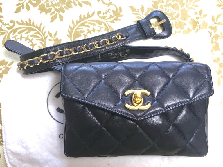 Chanel Vintage Belt Bag, Black Lambskin with Gold Hardware, Preowned no  Dustbag WA001