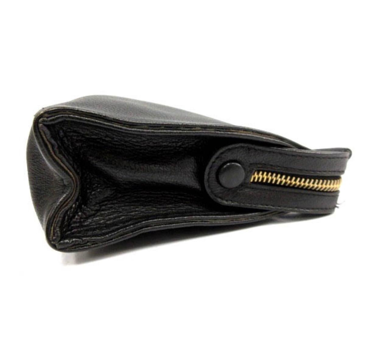 Black Vintage Gianni Versace black leather clutch purse, pouch, case bag with medusa.