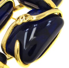 Vintage CHANEL blue gripoix glass stones and mini CC marks brooch. Rare jewelry.