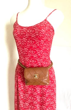 Chanel Vintage brown leather waist purse fanny pack hip bag with . Belt bag.