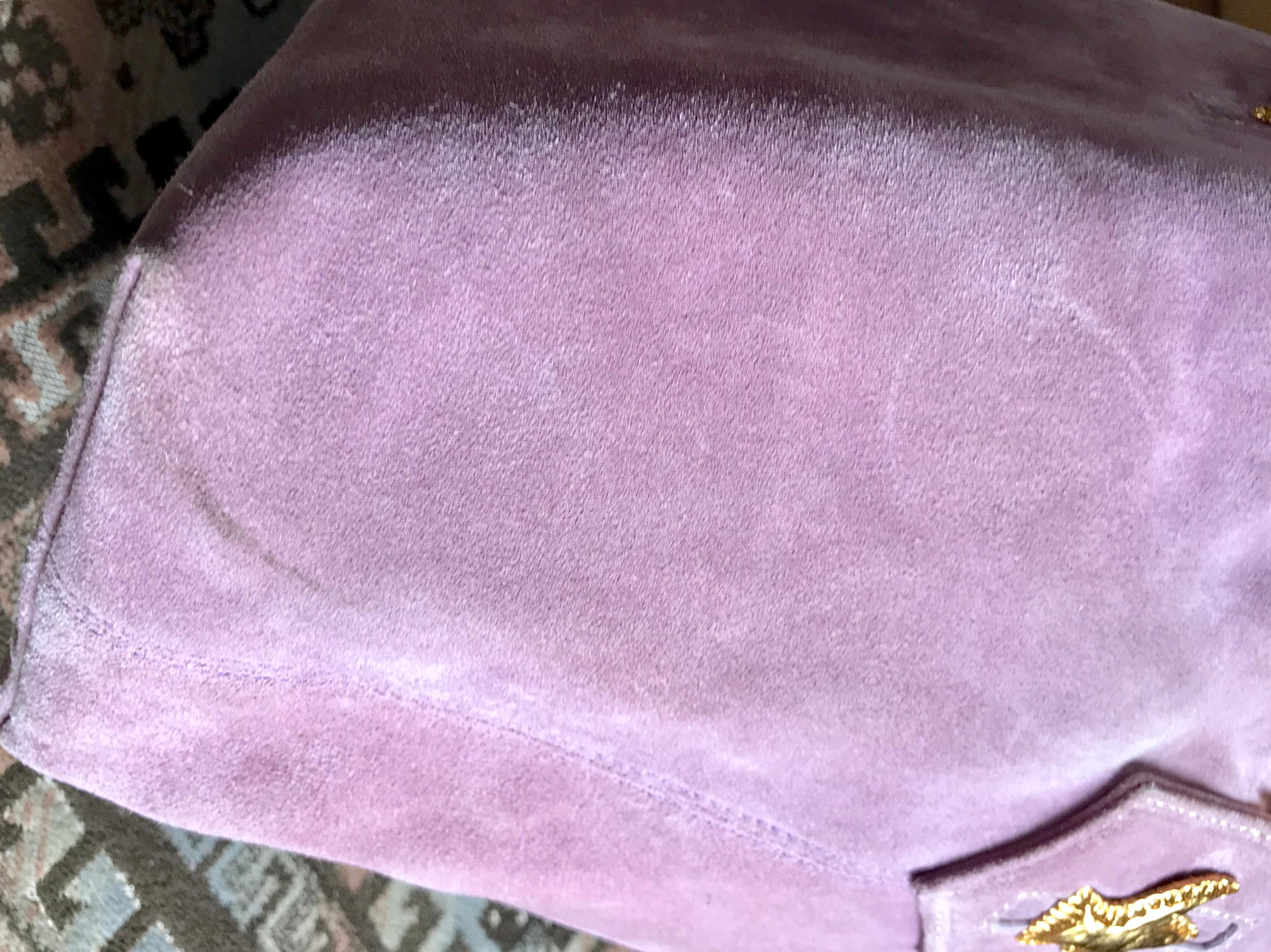 Christian Lacroix Vintage purple suede hobo bucket shoulder bag with gold motifs For Sale 7