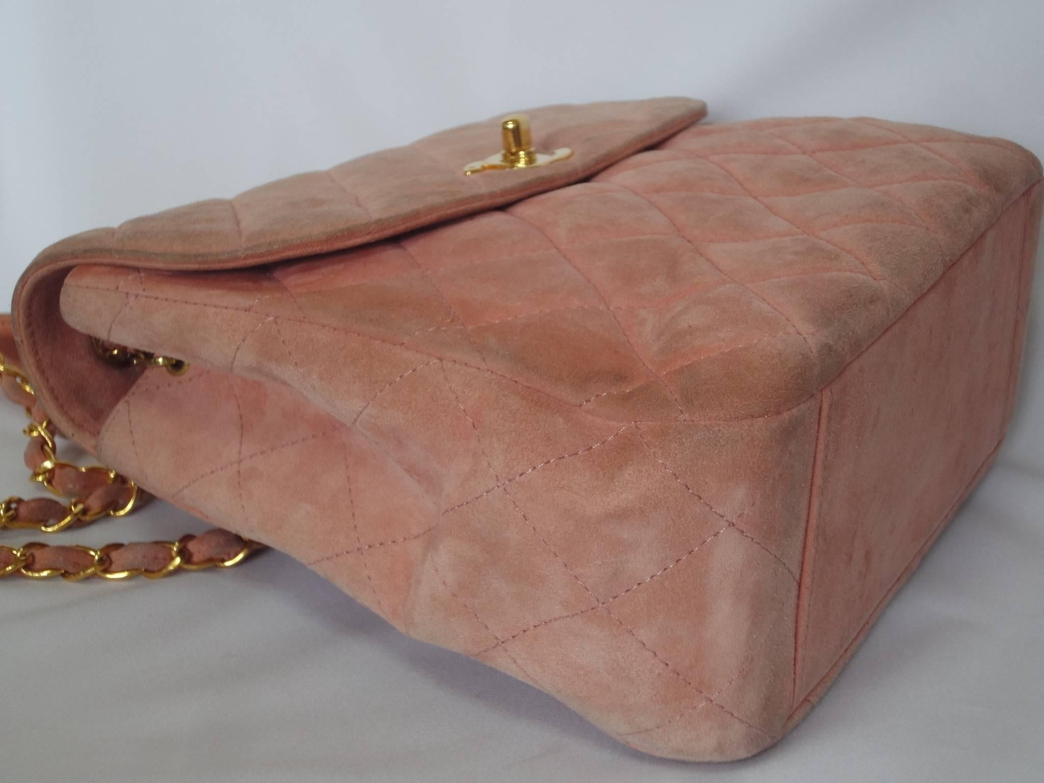 chanel pink suede bag