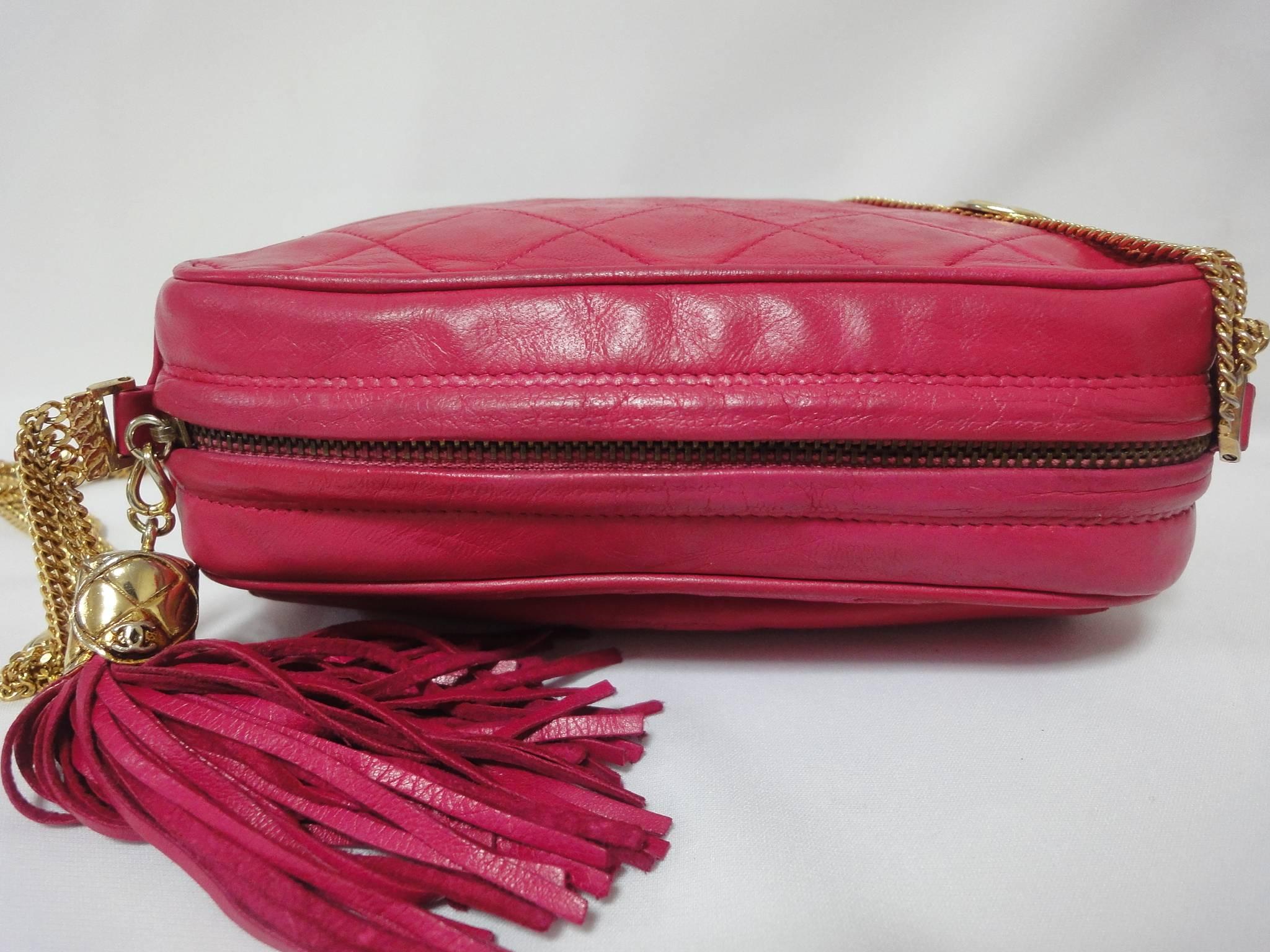 Vintage CHANEL pink lambskin camera bag style jewelry chain shoulder bag. For Sale 1