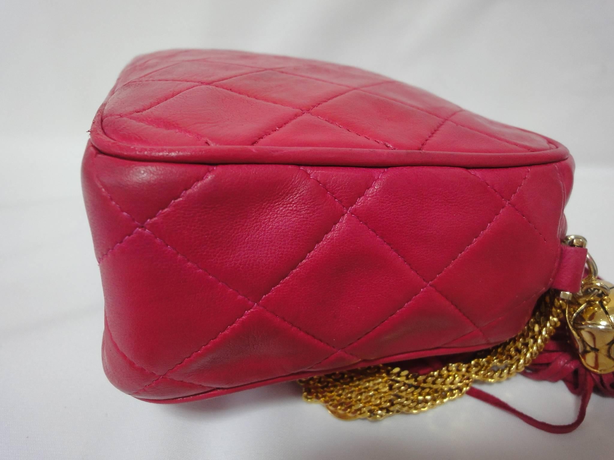 Women's Vintage CHANEL pink lambskin camera bag style jewelry chain shoulder bag. For Sale