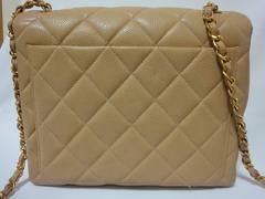 Vintage Chanel classic beige caviar leather 2.55 square shape chain shoulder bag