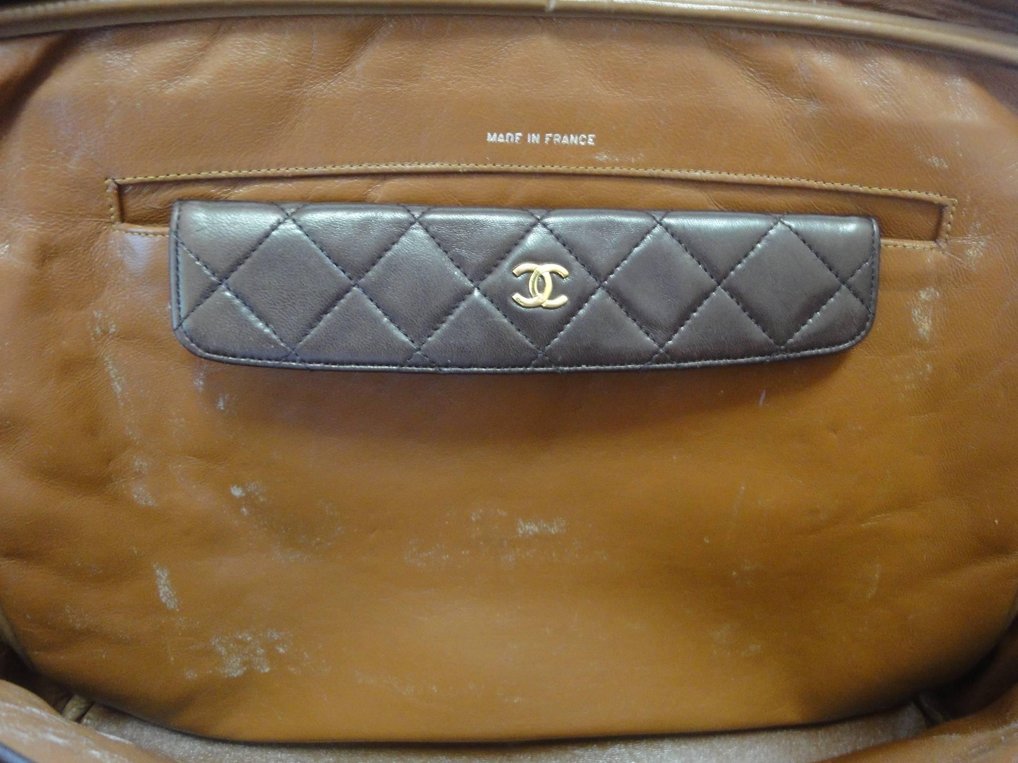 Women's 1980s Vintage CHANEL dark brown lambskin large classic bag with a mini pouch