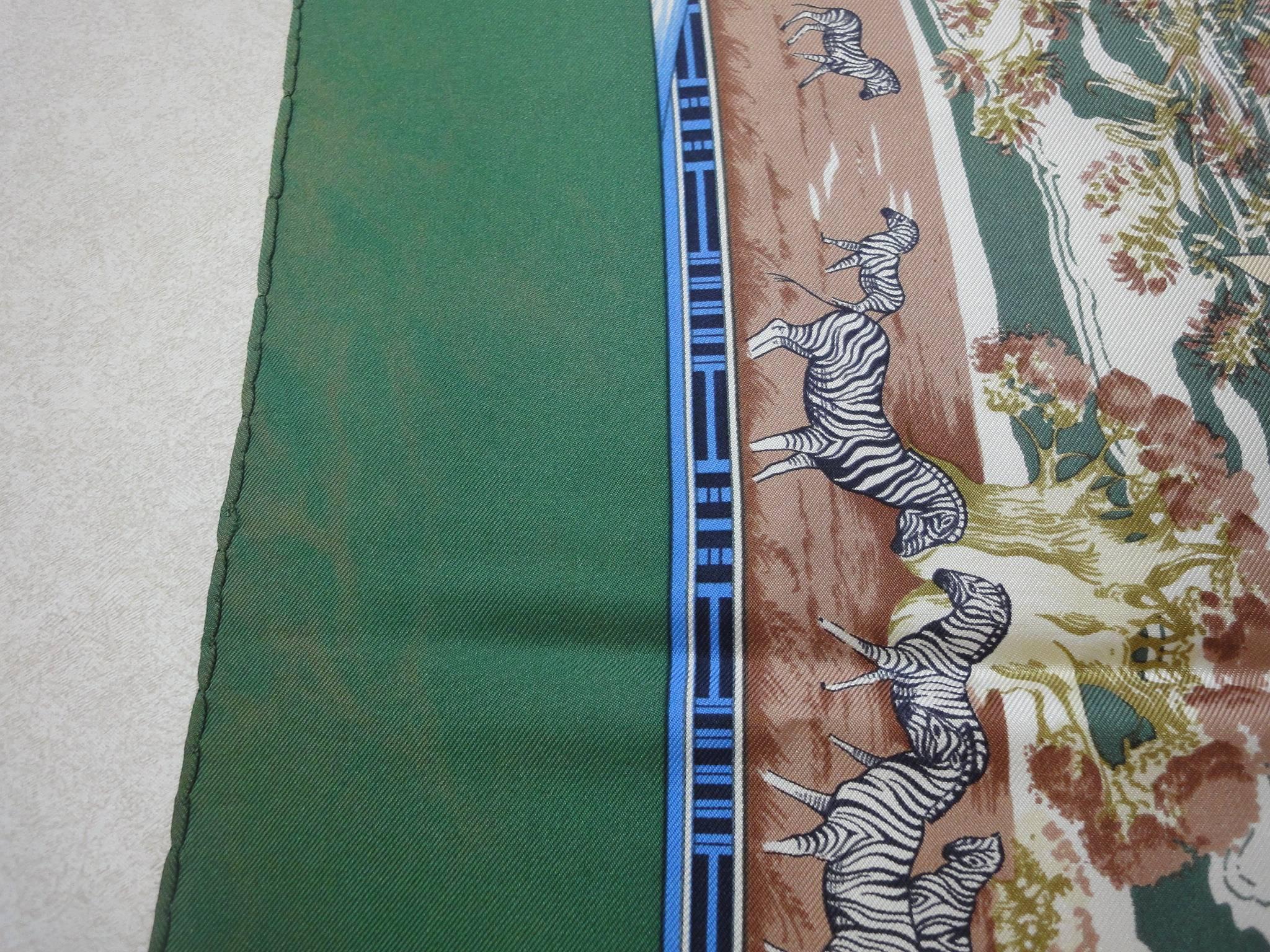 Vintage HERMES Carre large silk scarf with bird, zebra, and giraffe print 1