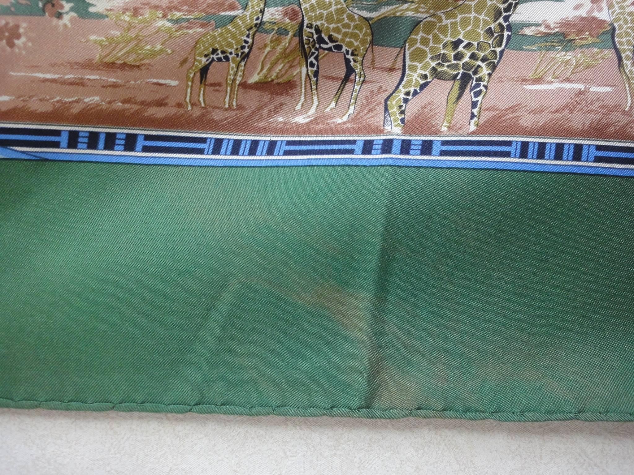 Vintage HERMES Carre large silk scarf with bird, zebra, and giraffe print 2