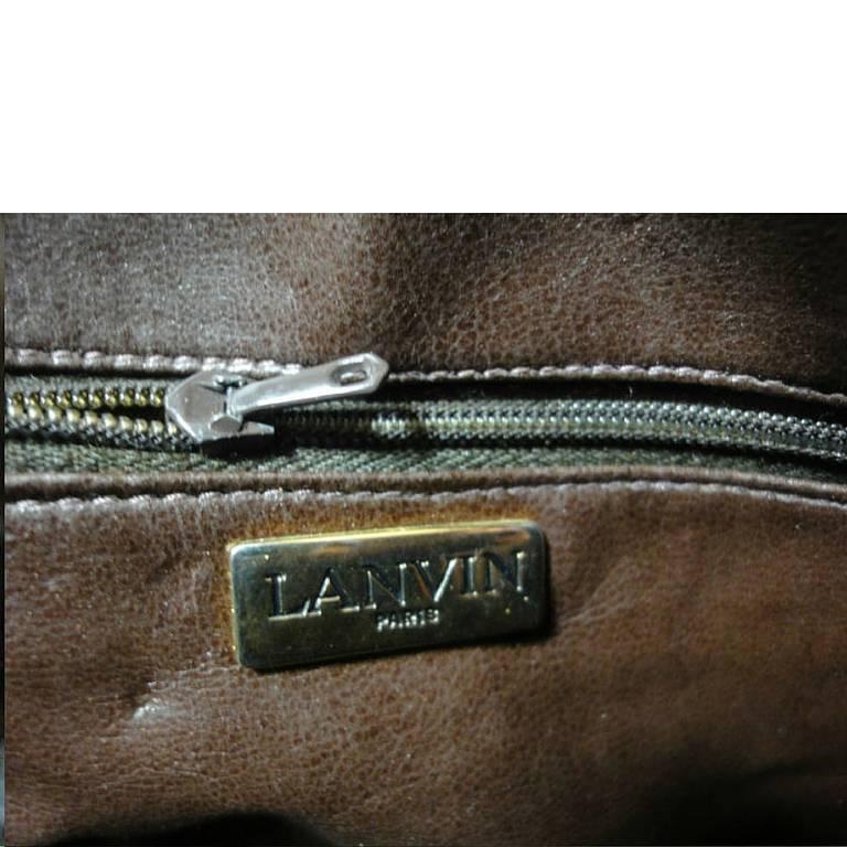 Women's Vintage LANVIN wine brown logo printed leather shoulder bag with iconic logo For Sale