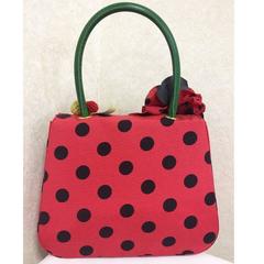 MINT Condition. Vintage MOSCHINO red and black canvas polkadot kelly handbag