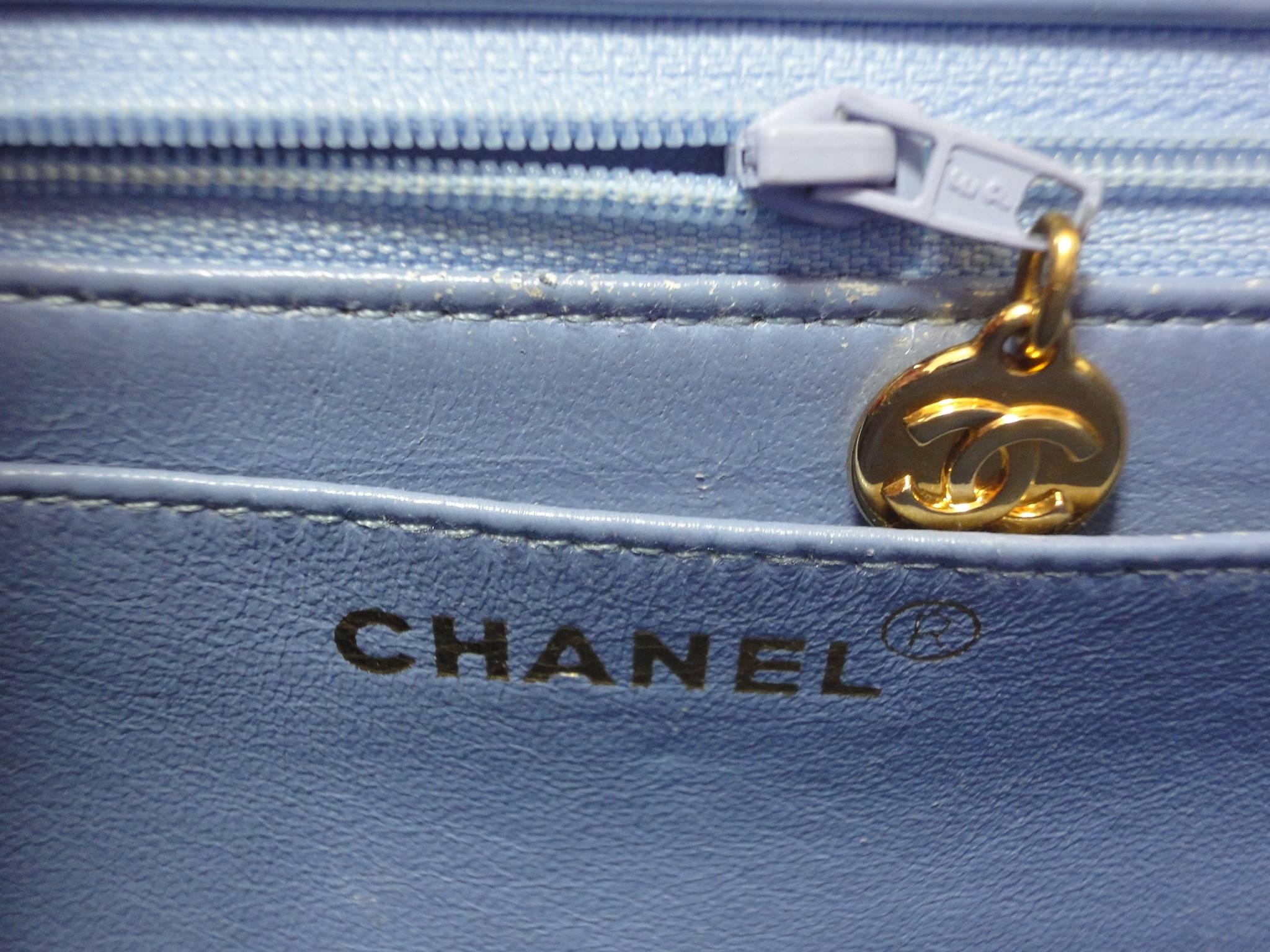 Vintage CHANEL Rare color milky blue, lambskin classic shape handbag 1