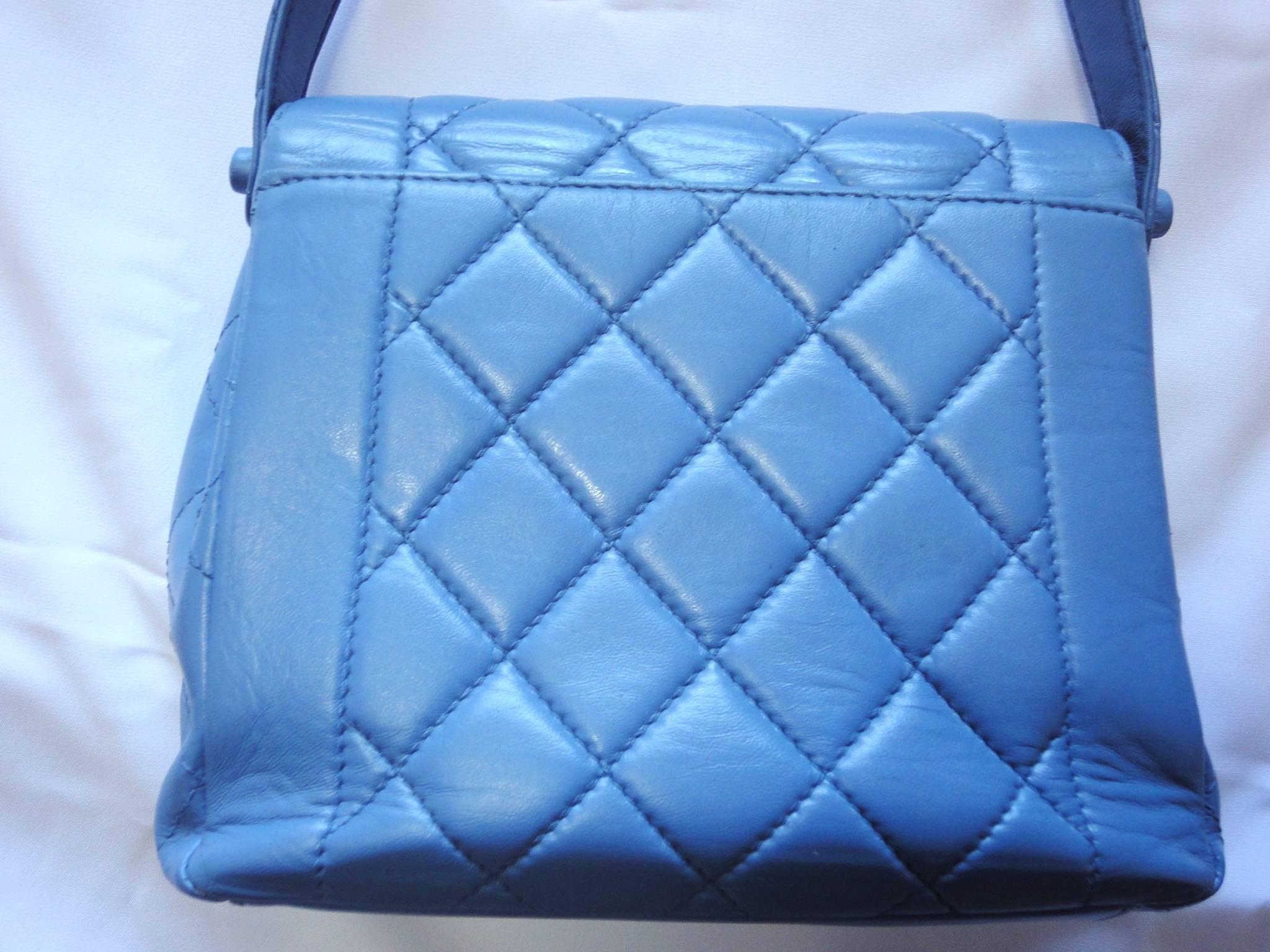 Women's Vintage CHANEL Rare color milky blue, lambskin classic shape handbag
