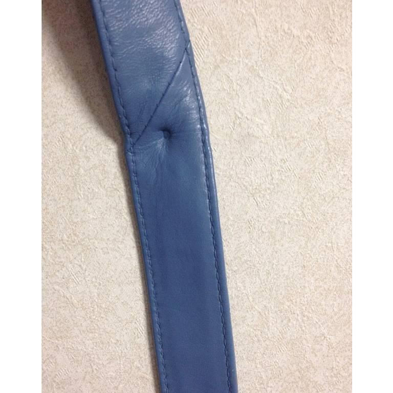 Vintage CHANEL Rare color milky blue, lambskin classic shape handbag 4