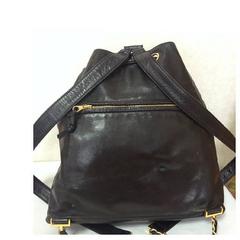 Vintage CHANEL dark brown lamb leather hobo bucket style chain strap backpack