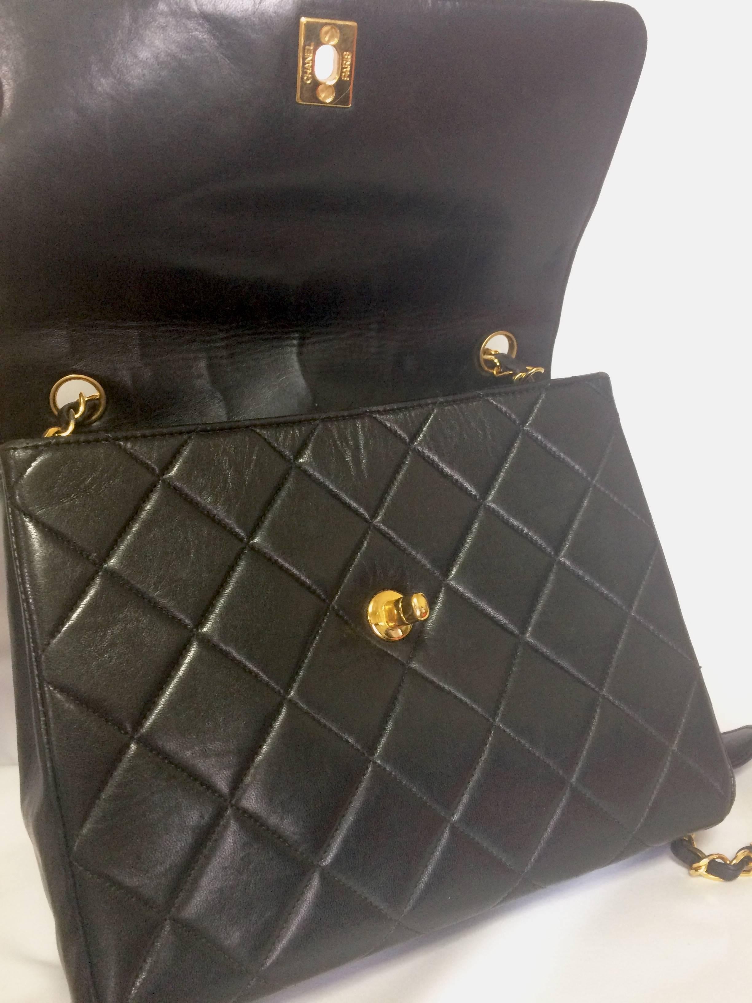 Women's Vintage CHANEL black lamb leather 2.55 classic square shape shoulder bag with cc