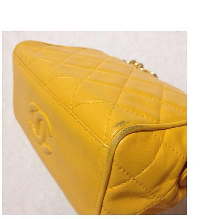 Women's Vintage CHANEL lucky yellow color, lambskin classic chain mini shoulder bag. For Sale