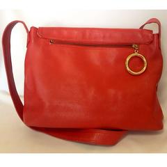 Vintage MOSCHINO red leather messenger shoulder bag with question mark, heart