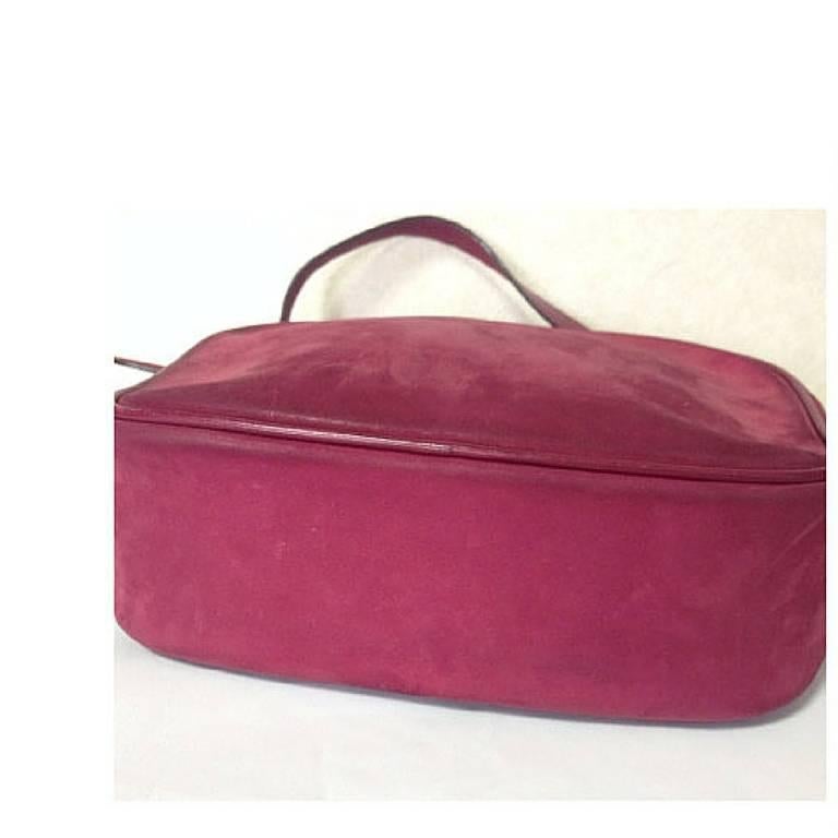 Red Vintage Salvatore Ferragamo vara motif wine, purple suede leather shoulder bag. For Sale