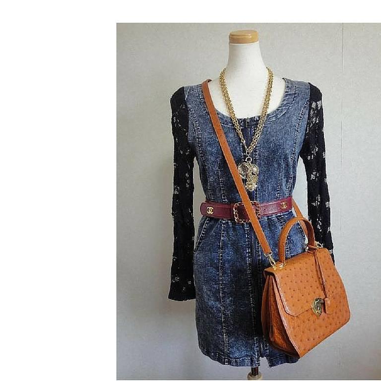 MINT. Vintage BALLY genuine ostrich leather orange brown handbag with strap. For Sale 2