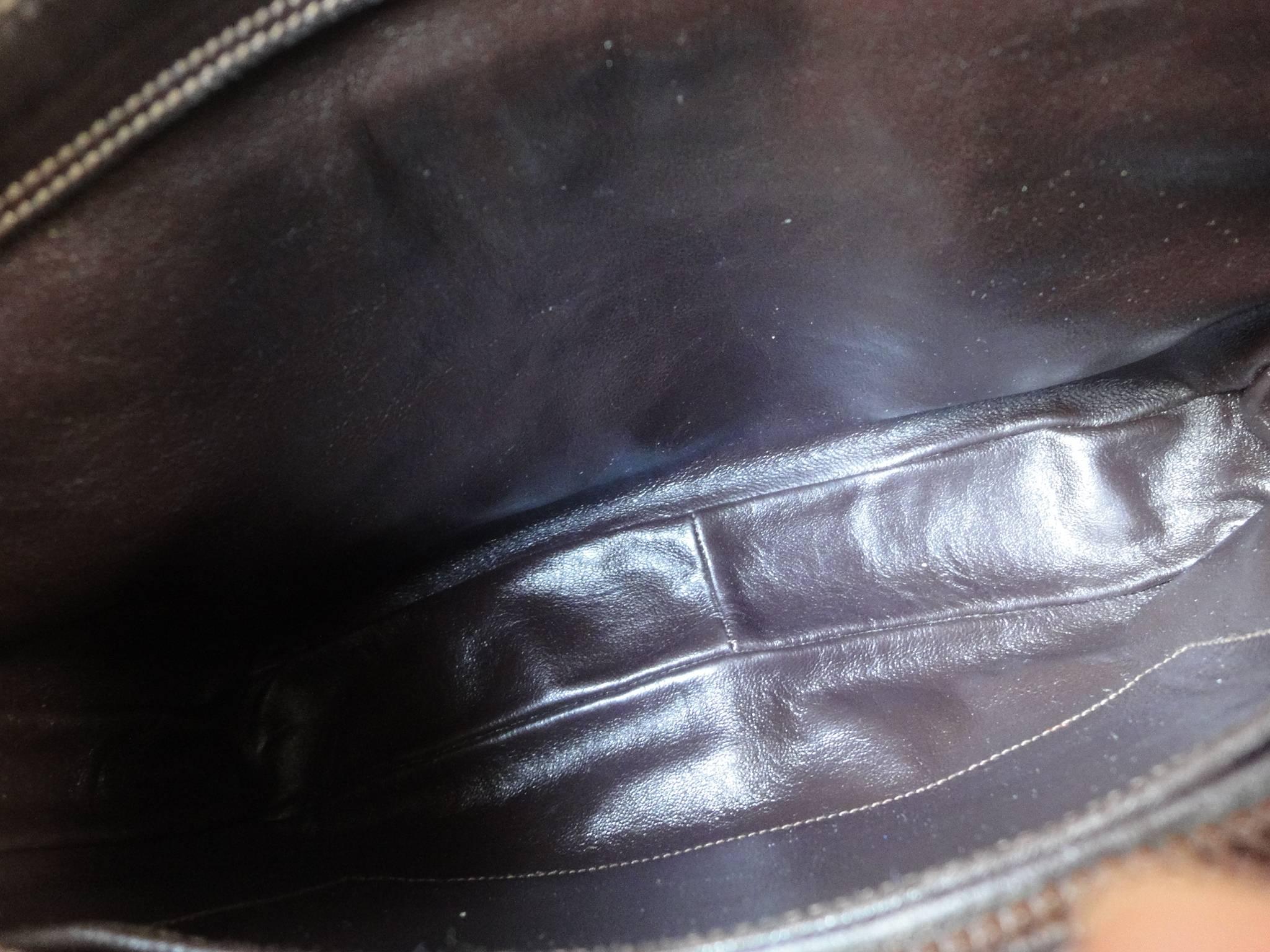 Vintage Gucci dark brown suede GG print shoulder bag with sherry line webbing 1