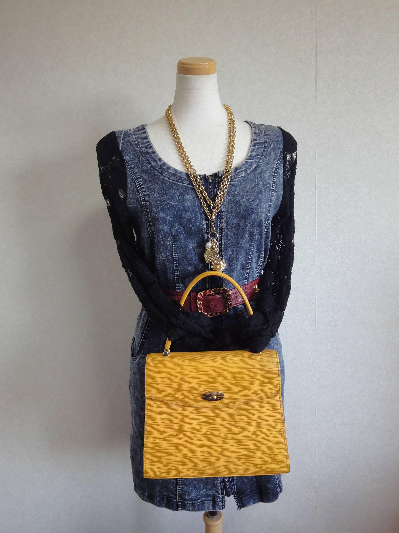Vintage Louis Vuitton yellow epi Malesherbes handbag. Classic purse for Spring 2