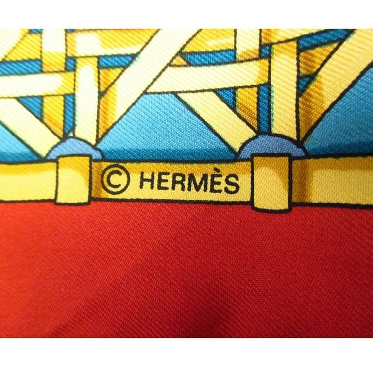 Brown Vintage Hermes carre twill silk scarf. Armor, Knight motif lamp design.  For Sale