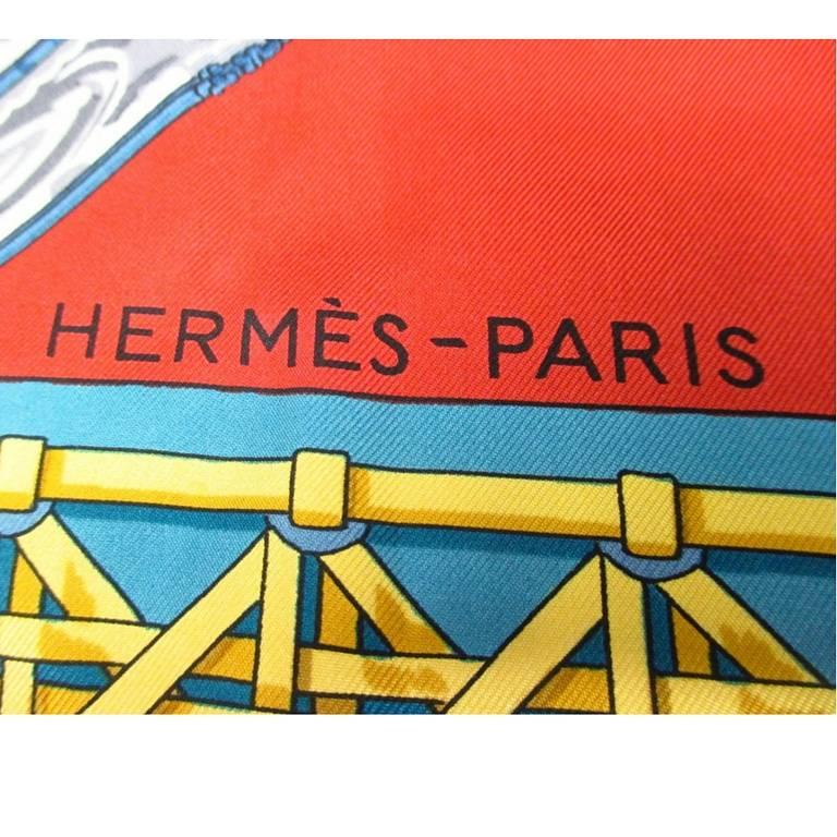 Vintage Hermes carre twill silk scarf. Armor, Knight motif lamp design.  In Good Condition For Sale In Kashiwa, Chiba