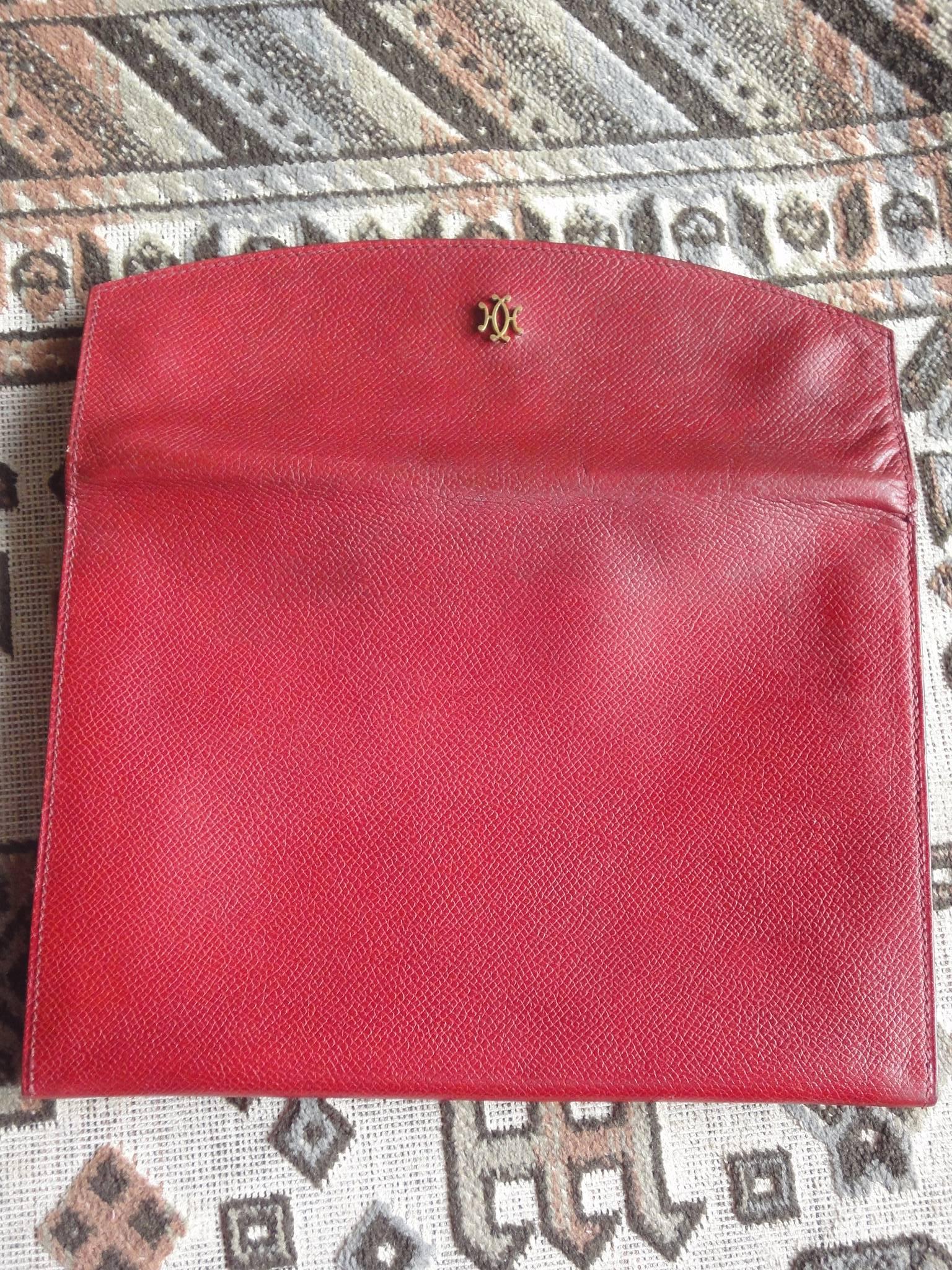 80s vintage HERMES brick red leather clutch pouch. can be wallet purse as well. For Sale 1