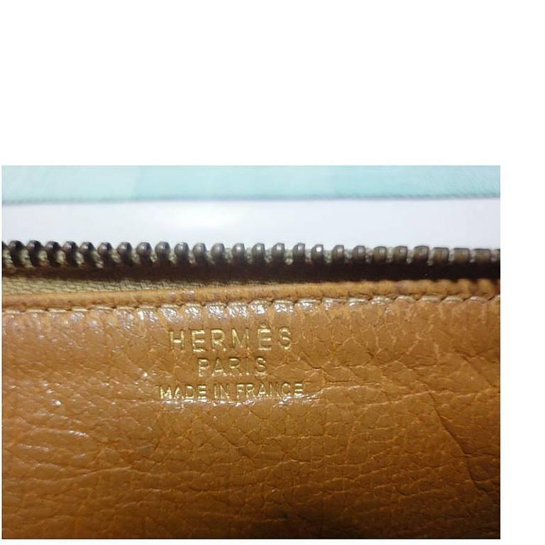 80's vintage HERMES tanned brown, courchevel leather, shoulder bag, clutch purse For Sale 2
