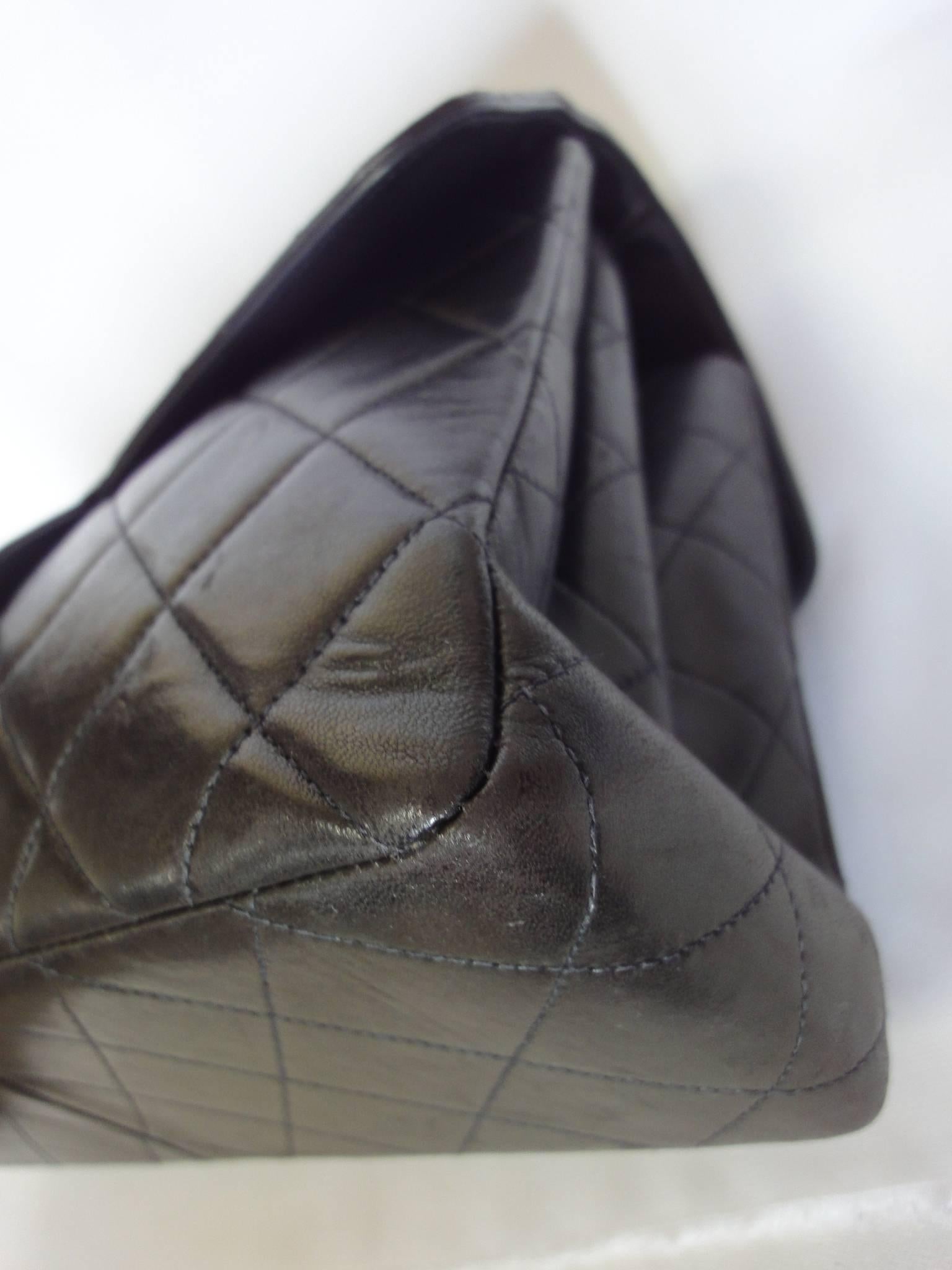 Women's Vintage CHANEL black lambskin 2.55 jumbo, large shoulder bag, double side flaps