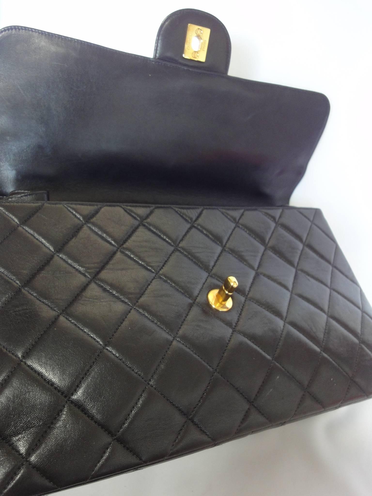 Vintage CHANEL black lambskin 2.55 jumbo, large shoulder bag, double side flaps 1
