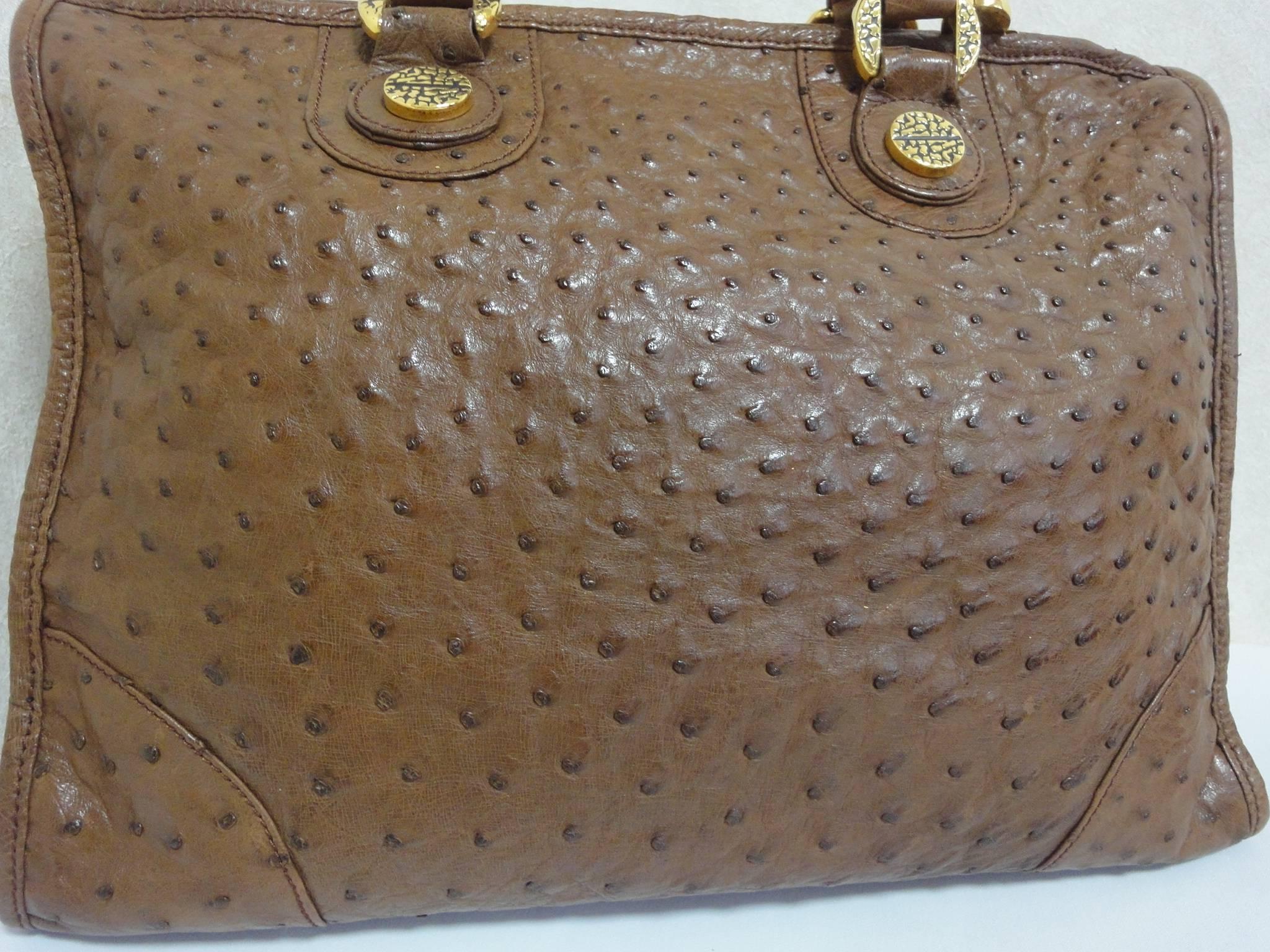 Vintage Borbonese by Red wall, genuine brown ostrich leather bag. Unisex 1