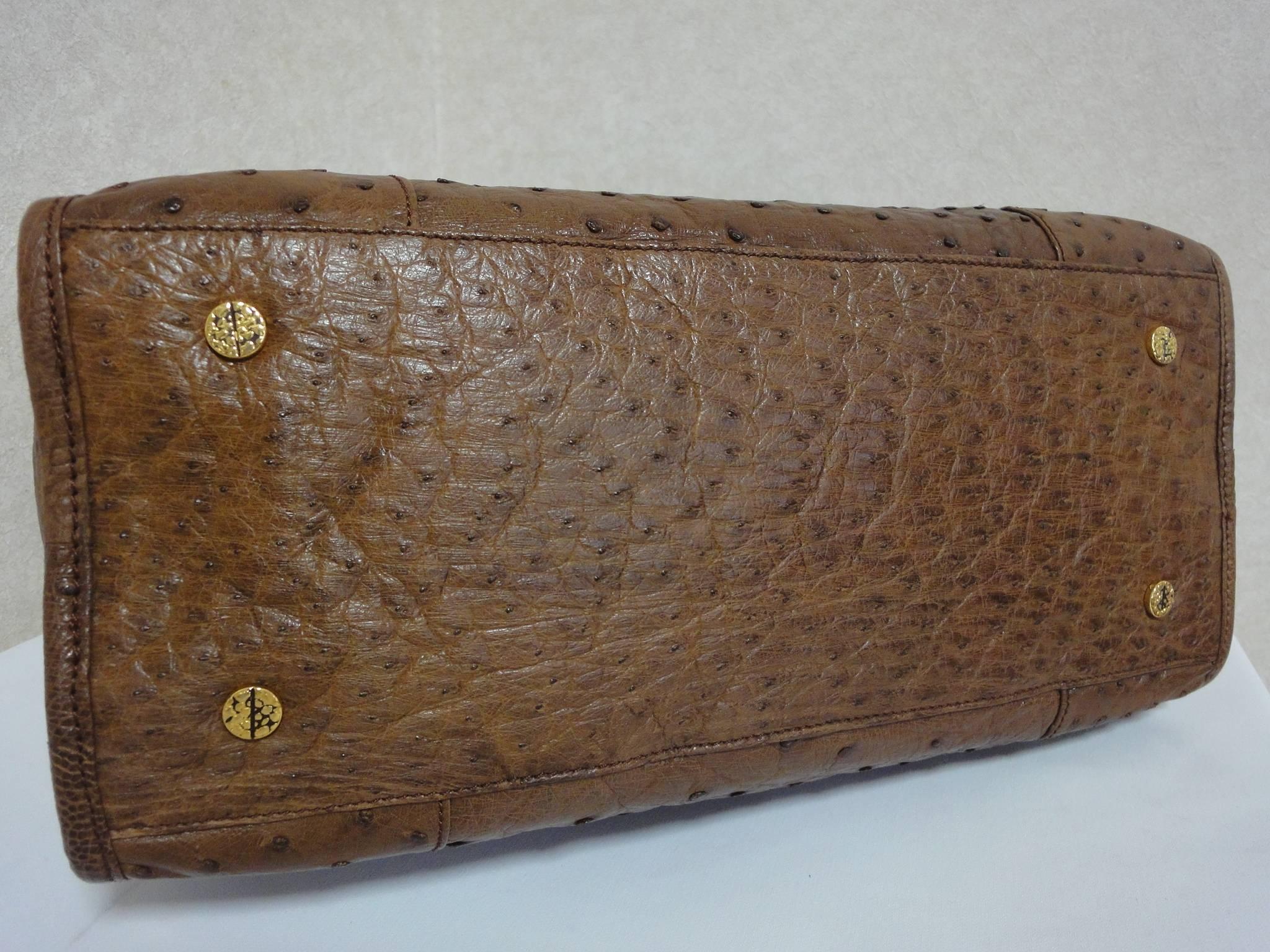 Vintage Borbonese by Red wall, genuine brown ostrich leather bag. Unisex 6